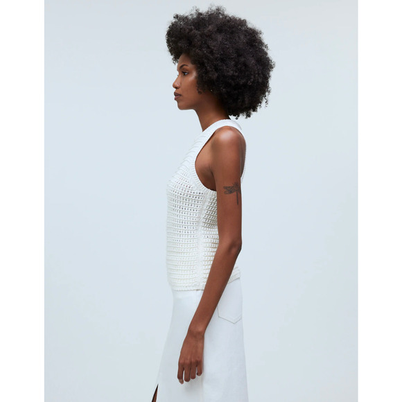 Madewell Crochet Knit Crewneck Sweater Tank Cotton Vest Bright Ivory XS NWT - Picture 4 of 13